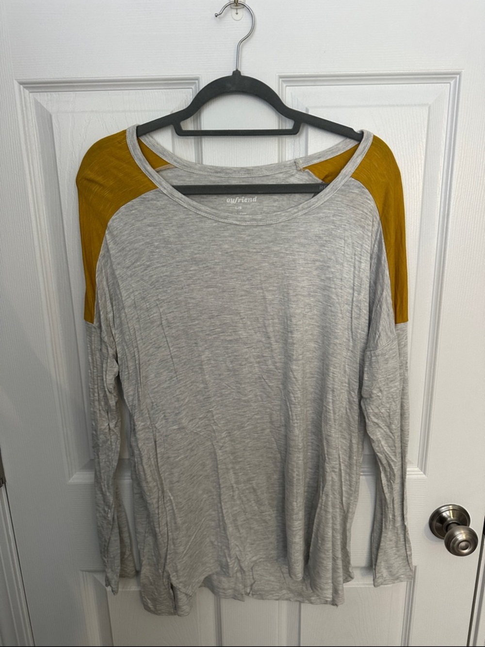 Old Navy Women's Grey Tunic Long-Sleeve Top with Mustard Shoulder Accents